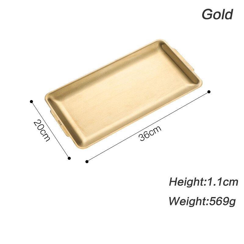 304 Stainless Steel Storage Tray Space Saving Dinner Plate Rectangular Multifunctional Tea Tray Gold Flat Bottom BBQ Tableware: Set C Gold