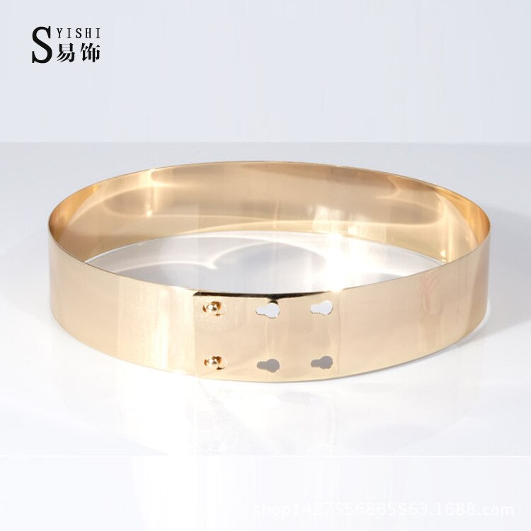 Cinturón de Metal con espejo para mujer, cinturón dorado de , estilo europeo, ancho de 4,5 cm, BL17: Dorado / M