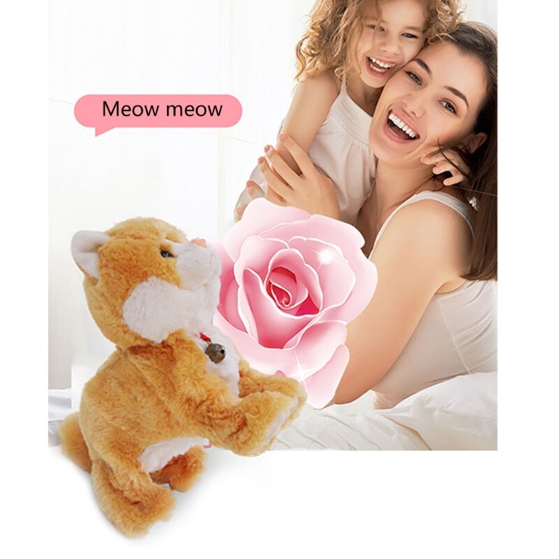 Elektryczny inteligentny pluszowy wokalny kot domowy chodzenie wypchane zwierzę zabawka smycz sterowanie elektroniczne interaktywne chodzenie machanie