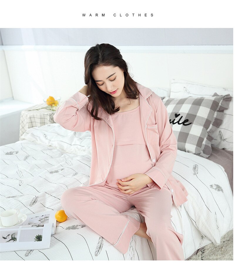 3 Pcs Sexy Moederschap Verpleging Pyjama Katoen Borstvoeding Nachtkleding Kleding voor Zwangere Vrouwen Lente Herfst Zwangerschap Nachtkleding