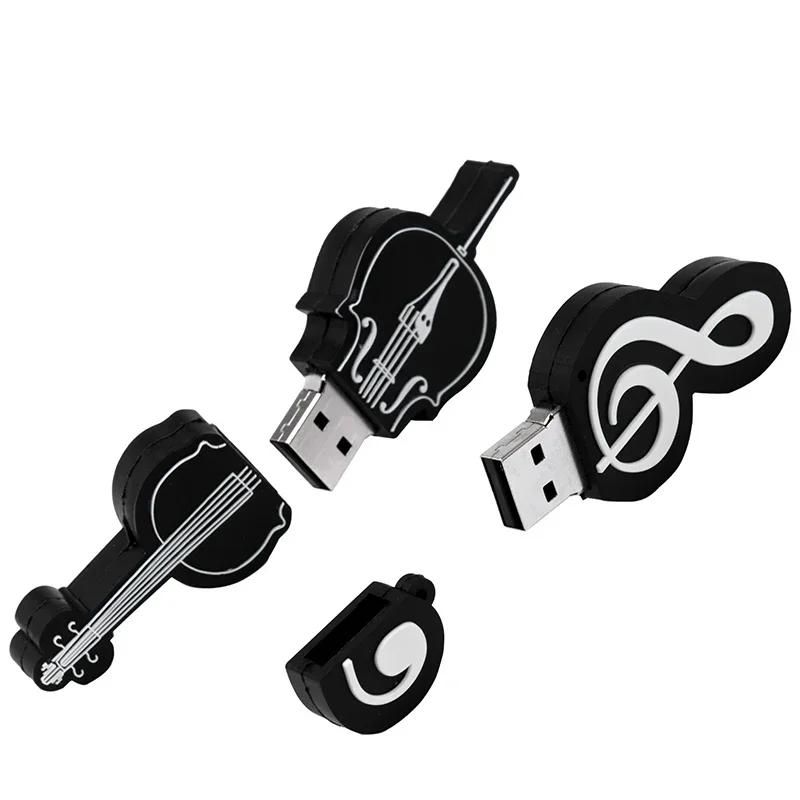 Unidad Flash USB 2,0 para guitarra de dibujos animados, 4GB, 8GB, 16GB, 32GB, 64GB, 128GB, unidad de bolígrafo Musical, memoria para violín, capacidad Real, disco U bonito