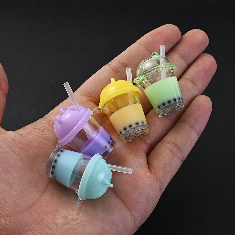 10Pcs Cute Colorful Milk Tea Milkshake Bottle Straw Acrylic Charms Drinks Beverage Pendant for Jewelry Making Necklace