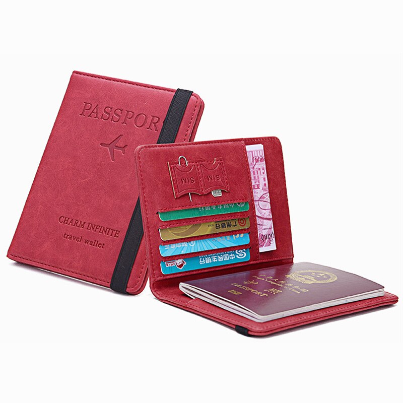 Slim Pu Lederen Reizen Paspoort Portemonnee Holder Rfid Blocking Id Card Case Cover Draagbare Mode Portemonnee: Rood