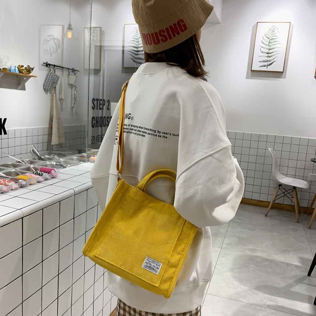 #H40 Canvas Tote Bags Women Simple Corduroy Cross Body Bag Purses And Handbags Country style Shoulder Messenger Bag: YELLOW