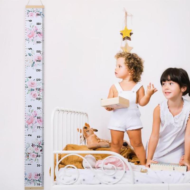 Height Measure Ruler Kids Waterproof DIY Simple Home Decorative Baby Growth Charts Canvas Hanger with Stick