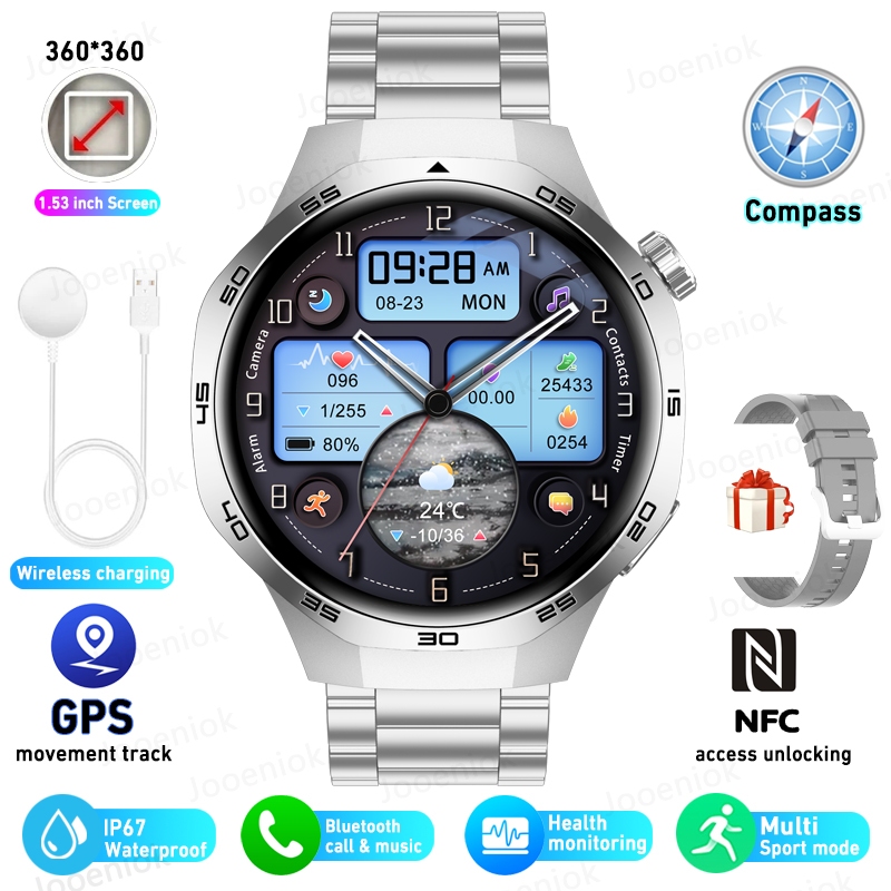 Nowy inteligentny zegarek GPS dla mężczyzn Huawei GT5 zawodowiec szafir HD Ekran tętna BluetoothCall NFC IP68 Wodoodporny zdrowy Smartwatch: Czerwony