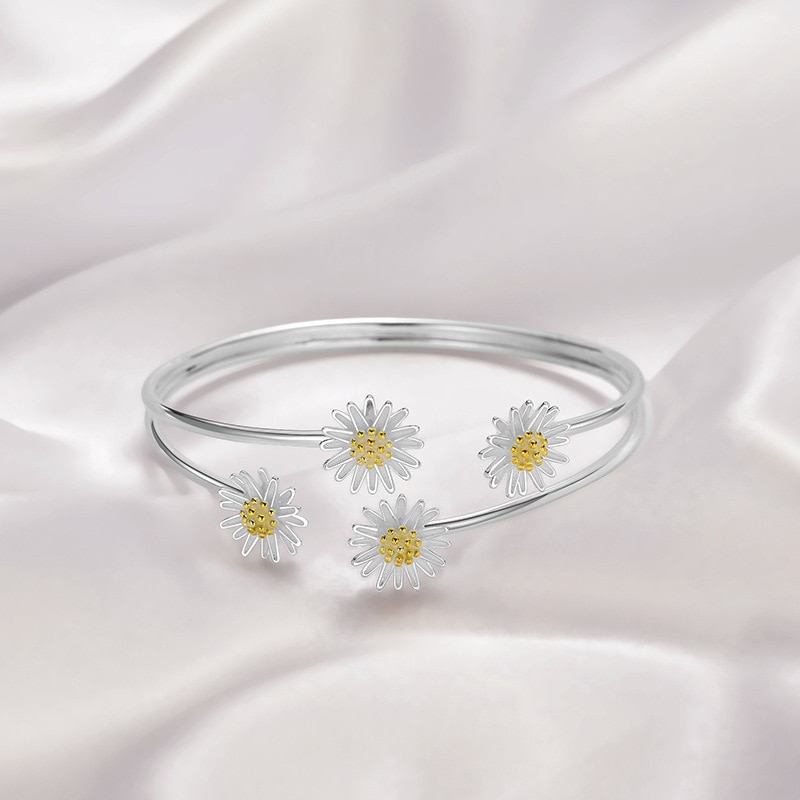 Niedliche Weibliche Gänseblümchen Offenen Armband Klassische Gold Silber Farbe Kette Armbänder Für Frauen Charme Braut Blume Hochzeit Armband