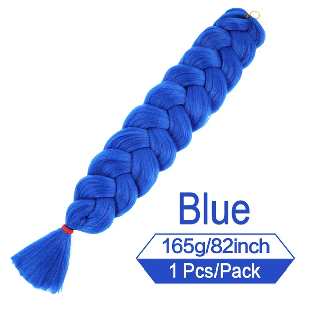 Trenzas sintéticas de pelo trenzado Jumbo de 82 pulgadas de largo, extensiones de cabello de ganchillo, trenza preestirada de 165g, para mujeres negras: # azul / 6 unidades por lote