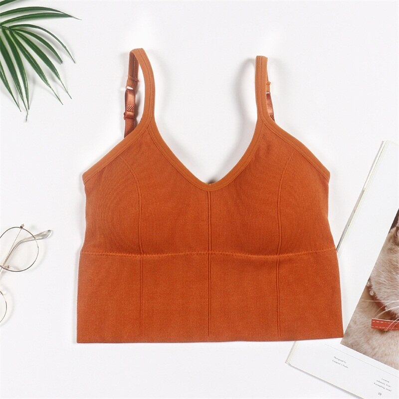 Women Sport Bra Top Black Padded Yoga Brassiere Fitness Sports Tank Top Female Sport Yoga Bra Push Up Sports Bra B0192: Orange