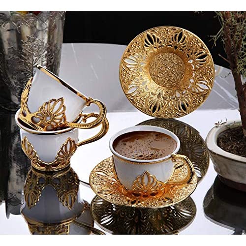 Fantaisie Tasse À Café Expresso Soucoupes avec Lot de 6, Porcelaine 4 oz. Café Turc Ensemble, Ensemble de Tasse, Café Grec, Demitasse Co