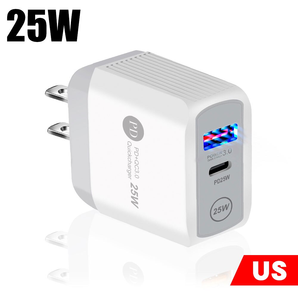 25W ładowarka do telefonu iPhone 13 Pro Max 12 11 8 plus XR X SE iPad Apple Watch iPad PD QC 3.0 typ C ładowarka ścienna do Samsung: US White