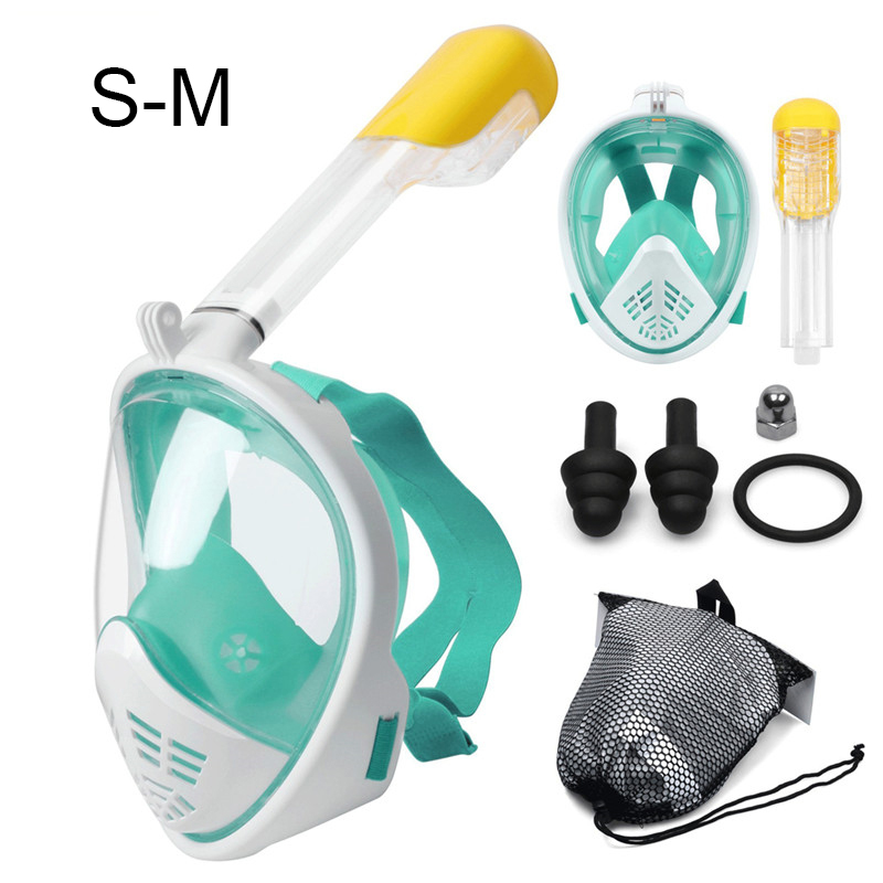 360 Degree Rotate Snorkel Mask Man Woman Scuba Underwater Diving Mask Full Face Snorkeling Masks 180 View Anti-fog Anti-Leak: T-Green S-M