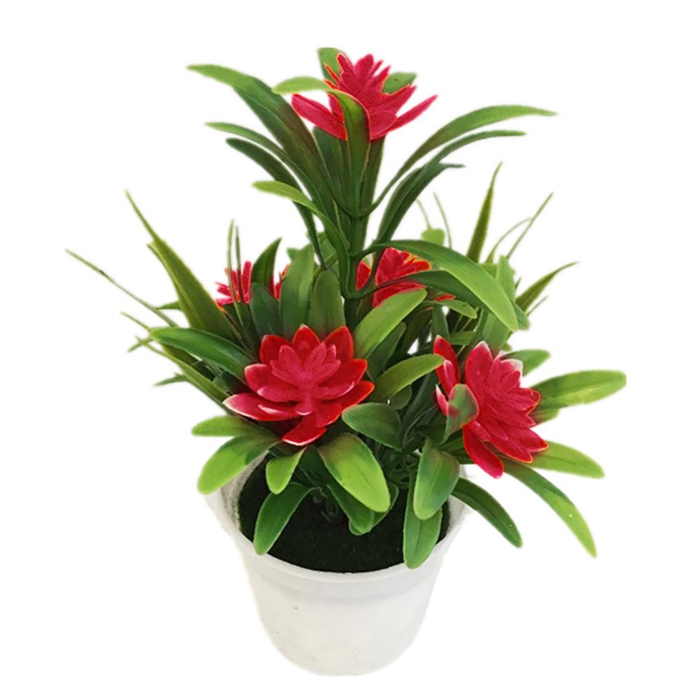 1PC Fiori Artificiali in Vasi di Fiore di Loto Pianta in Vaso bonsai Decorazione desktop di Fiore Artificiale di Plastica tutto'ingrosso: rosso