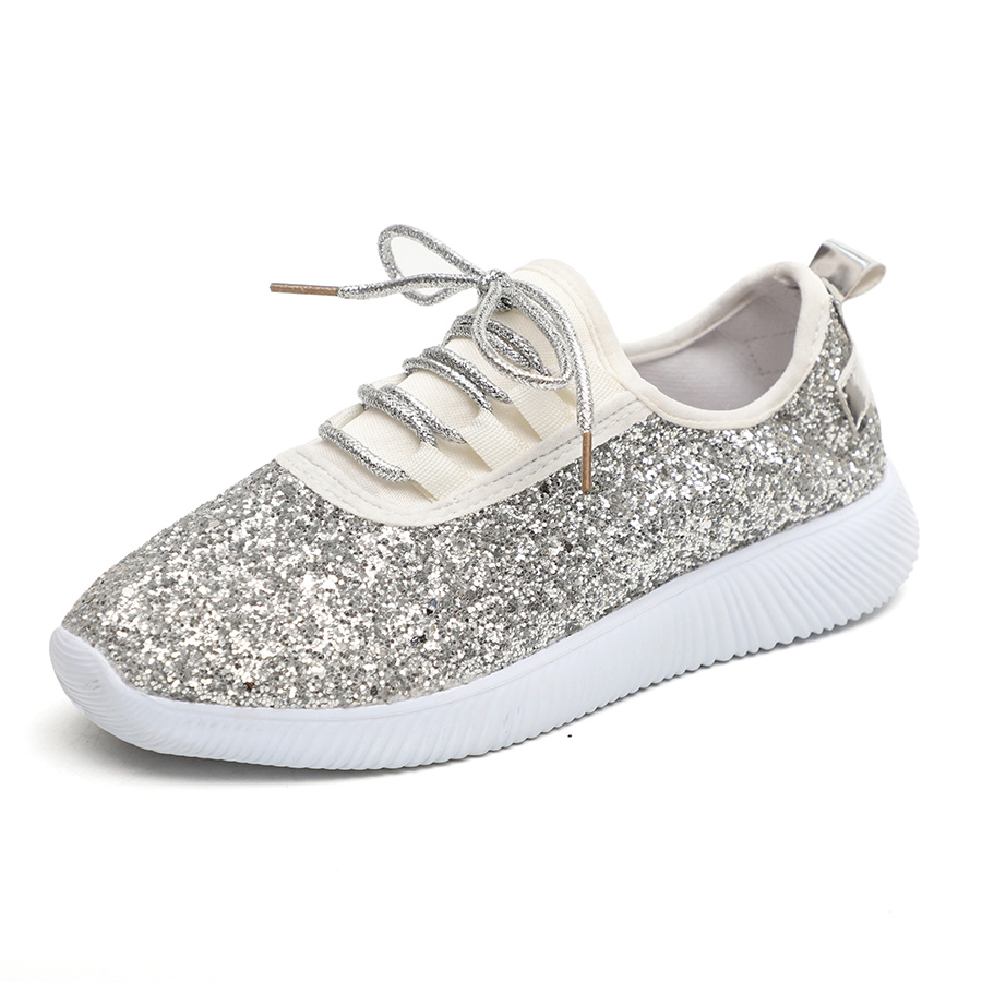 Mode Goud Zilver Schoenen Vrouwen Glitter Sneakers Zomer Bling Wit Sneakers Lace-up Sparkly Schoenen Voor Vrouwen Casual Schoenen d30: Zilver / 8.5