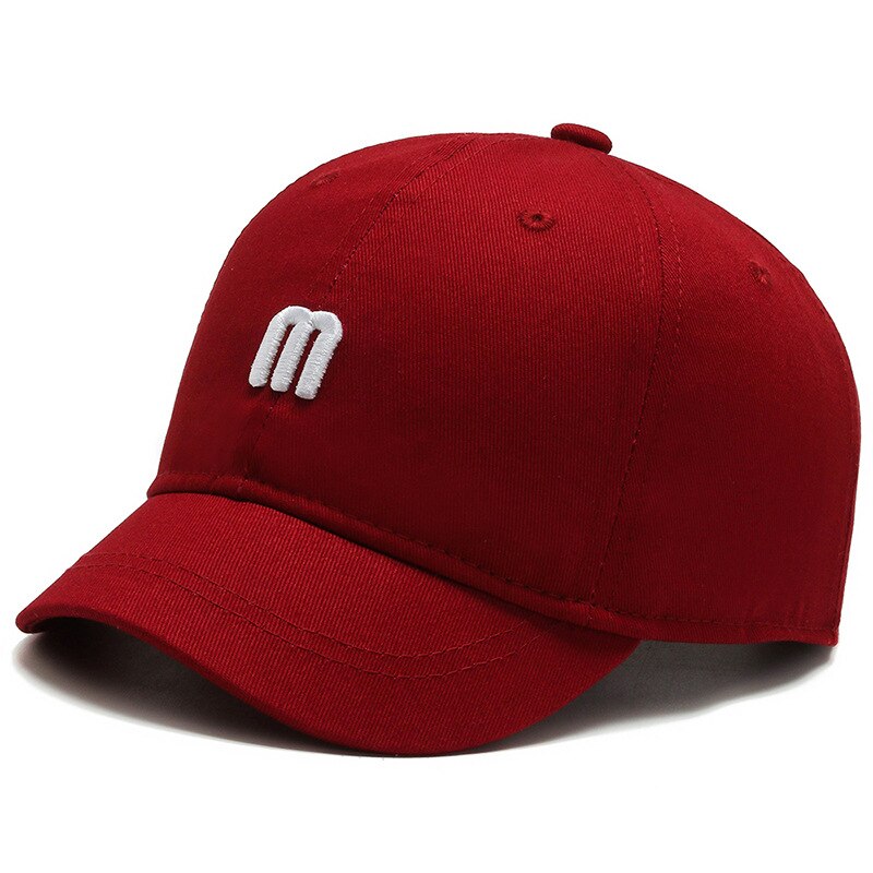 Summer Women Men Embroidered Letter M Baseball Cap Solid Snapback Short Brim Sunhat Outdoor Hip Hop Baseball Hats Casquette: Red-M Cap