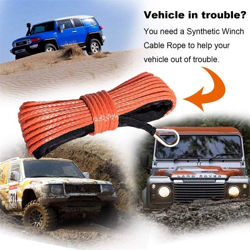 Synthetic Winch Rope 1/4 x 50Ft Synthetic Winch Rope Line Cable for ATV UTV SUV Truck Boat Winch