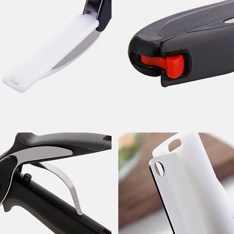 2 i 1 multifunksjonell kutter i rustfritt stål kjøkken saks skjærebrett kokk kniv chopper smart frukt grønnsak saks