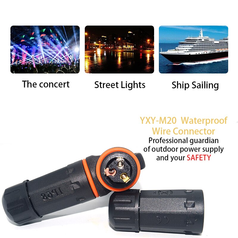 YXY 3 Way Junction Box IP68 Waterproof M20 2/3/4 Pin DC Connector Plug for LED Outdoor Lighting Ø3mm, Shielded Field Installable