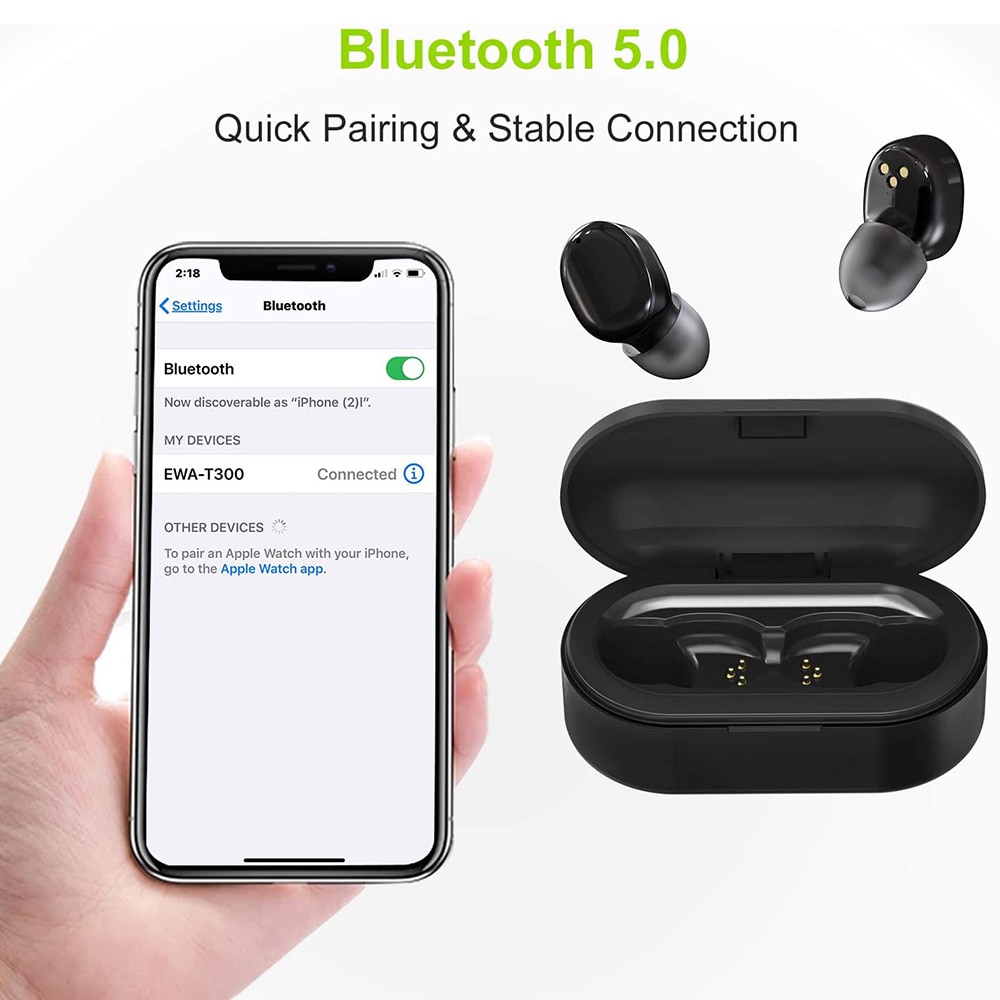 EWA T300 Bauhaus StyleTWS Earbud Bluetooth 5.0 In-Ear HD Stereo Wireless Earphones with Mic waterproof earbuds