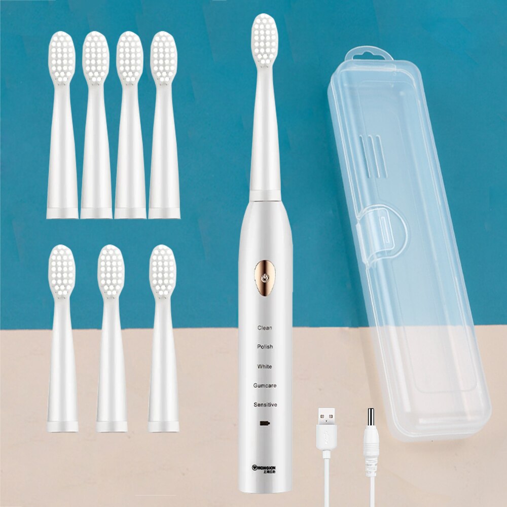 Poderoso ultra sônico sonic escova de dentes elétrica carga usb recarregável escovas de dentes lavável branqueamento eletrônico escova de dentes: Set A 8 head