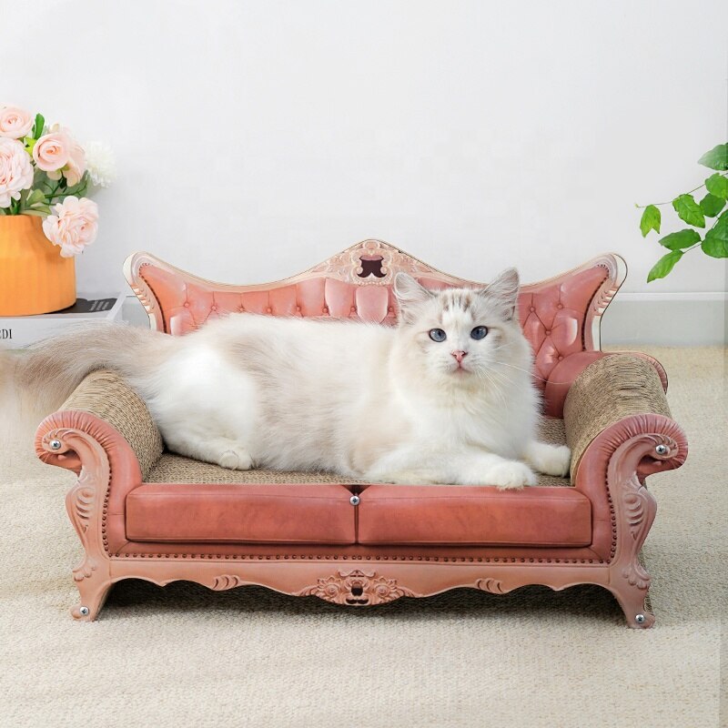 Canapé en bois massif rétro ondulé pour chat, planche à gratter remplaçable et amovible, litière pour chat, griffe de broyage, jouet pour chat