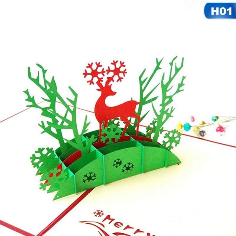 Kerst Herten Boom 3D Pop Up Kaarten Postkaart Met Envelop Xmas Uitnodiging Wenskaart Voor Kerst Feestartikelen: 1