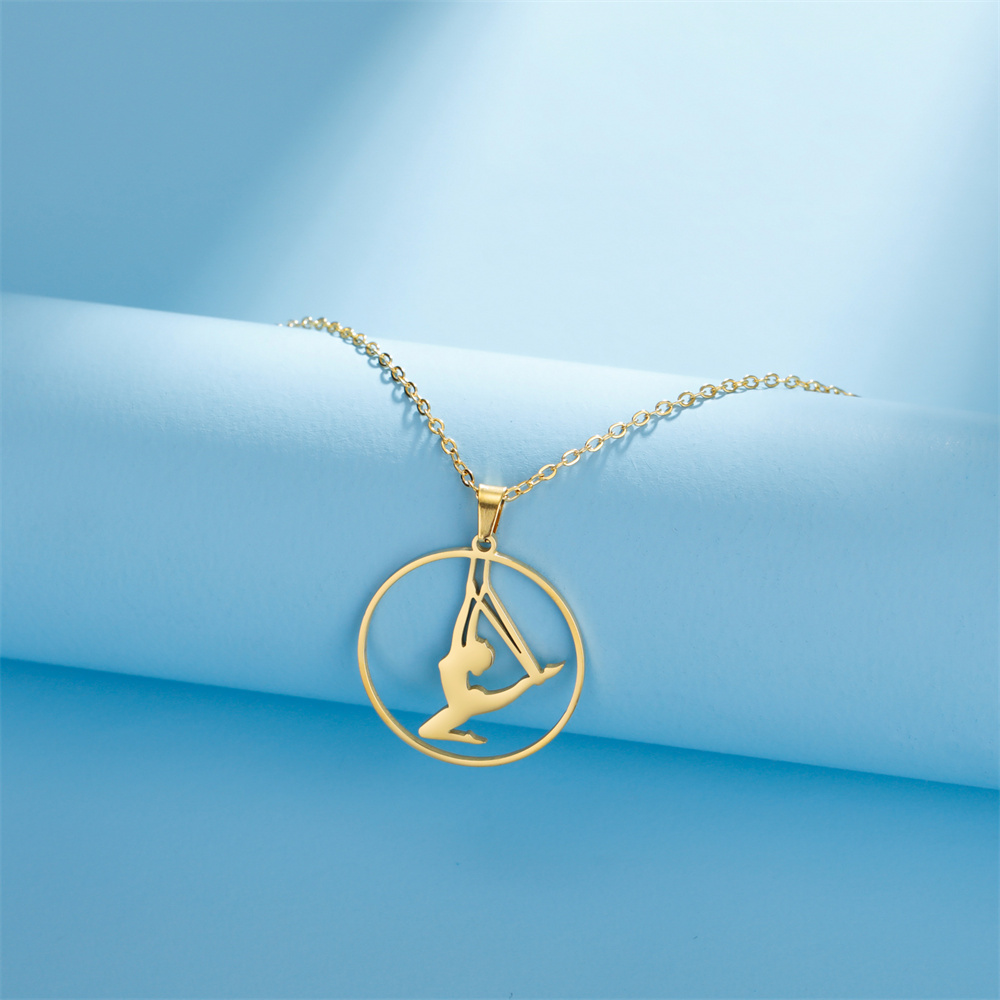 EUEAVAN-collares con colgante redondo para gimnasia rítmica, bailarina, para mujeres y niñas, collar de Yoga para gimnasta de acero inoxidable, joyería deportiva