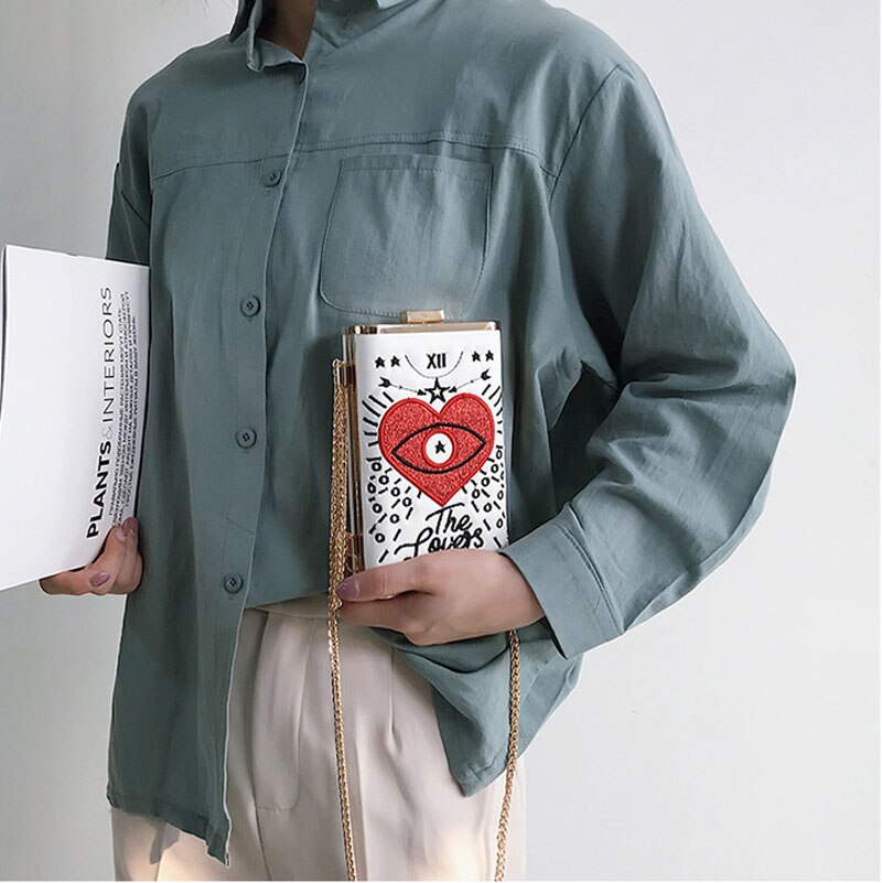 Frauen Luxus Handtasche Bestickt Augen Liebe Kette Bote Taschen Abend Tasche Dame Party Geldbörse Cocktail Bankett Tasche Schild Kupplungen