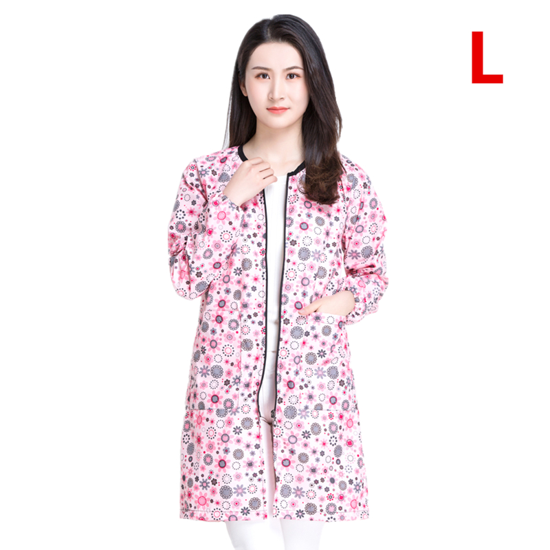 Salon Smock Hairdresser Long Sleeve Work Clothes Pet Grooming Haircut Waterproof Uniform Barber Assistant Apron: G010-Flower-L