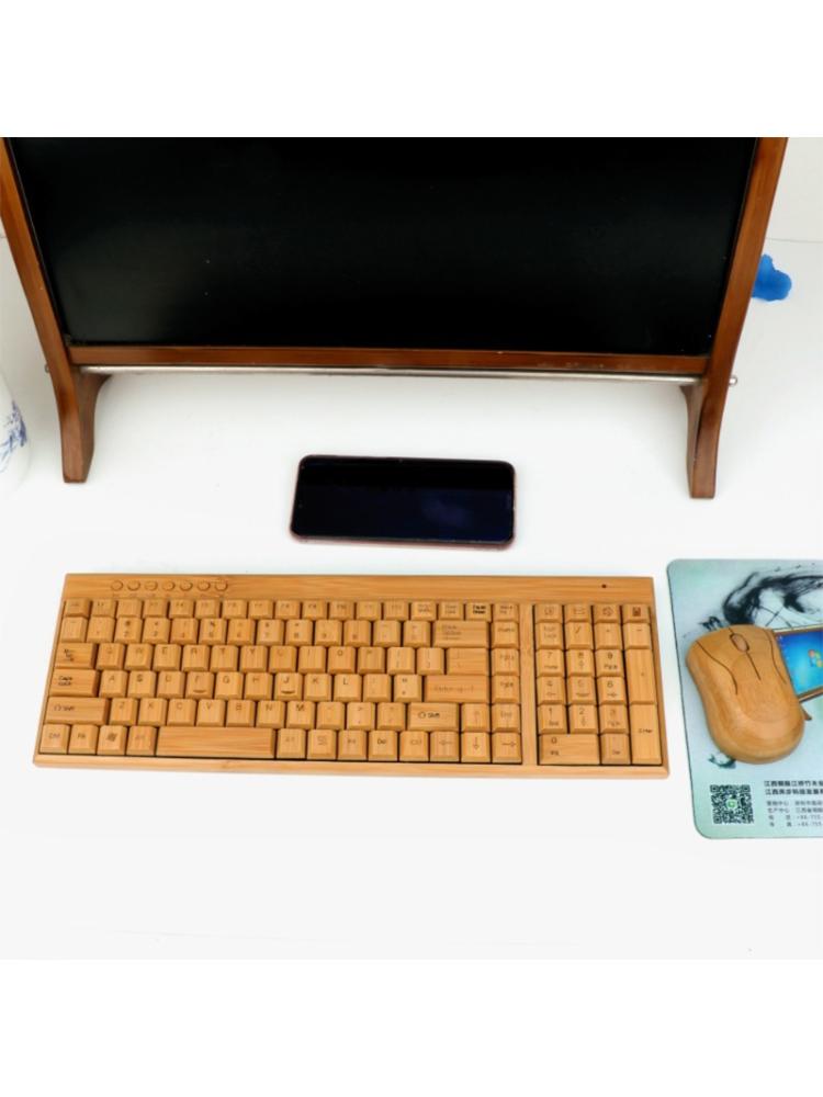 Bamboo Keyboard Mouse Wireless Combo Set For Laptop PC Office USB Plug and Play ,Natural Mice Keyboard Novelty