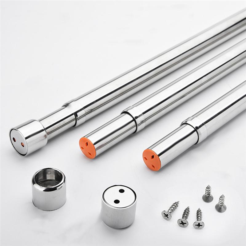 1PC Drying Rack Stainless Steel Telescopic Closet Pole Thickened Adjustable Wardrobe Hanging Rod for Home (Silver)