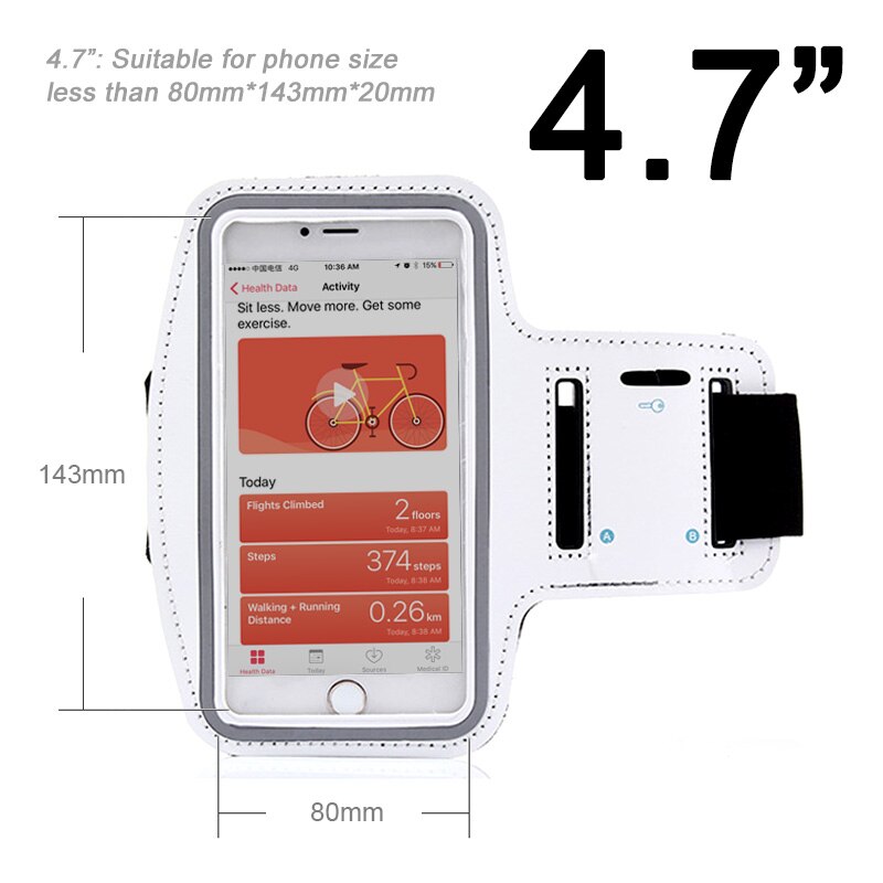 HORUG Waterproof Sports Phone Armband For iPhone xs max Running Armband Case Holder For Phone On Hand Mobile Brassard Telephone: White 4.7