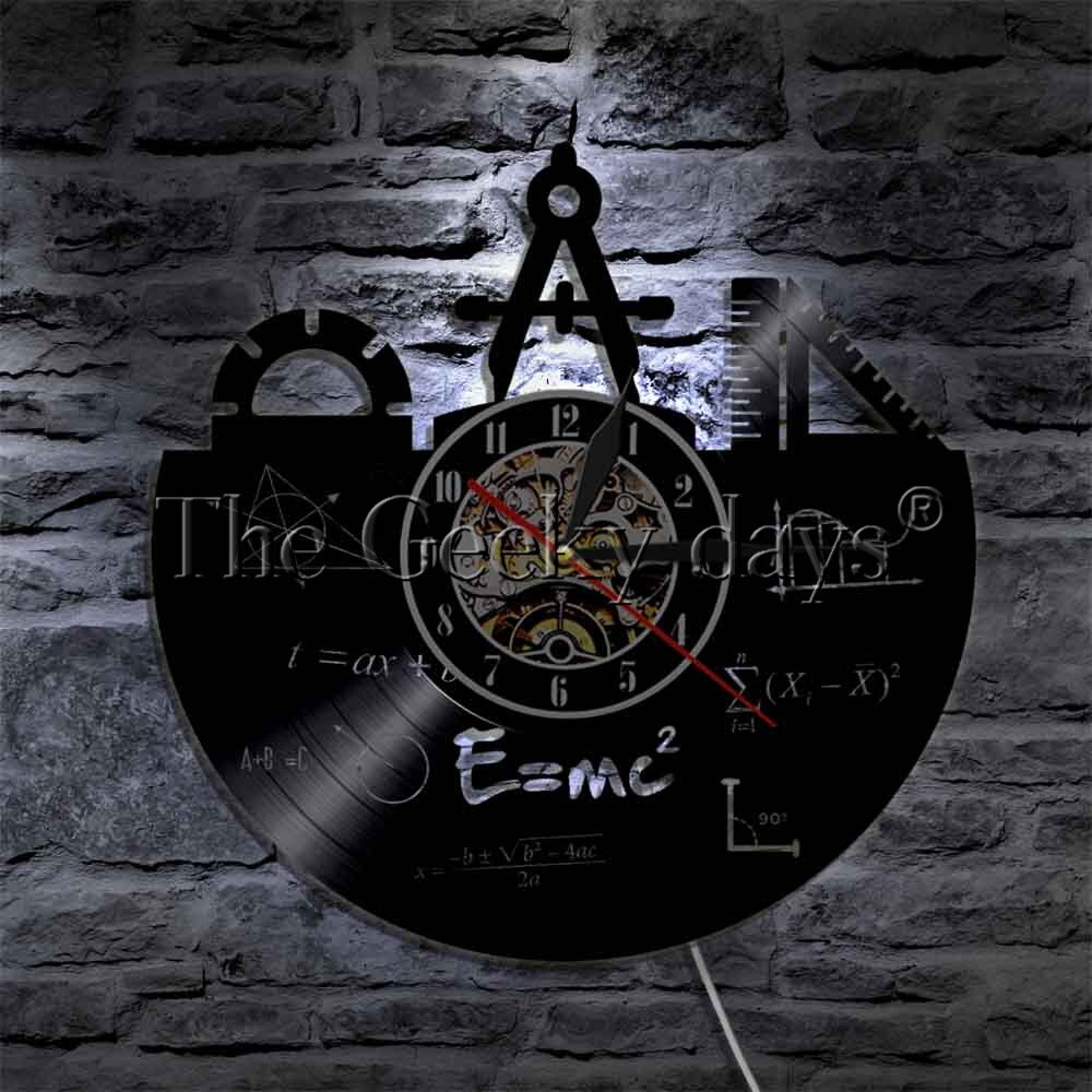 1Piece Luminous Math Wall Clock School Education Vinyl Record Wall Clock Engineer Decorative Time Clock Mathematics Timepiece
