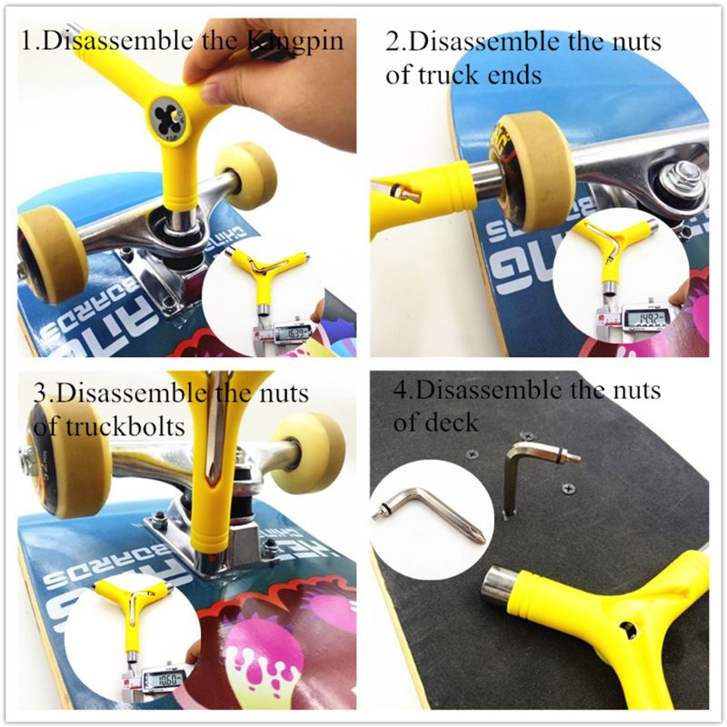Universal tudo-em-um rolo skate chave reparação ferramenta forma y acessório multifuncional portátil com l tipo chave