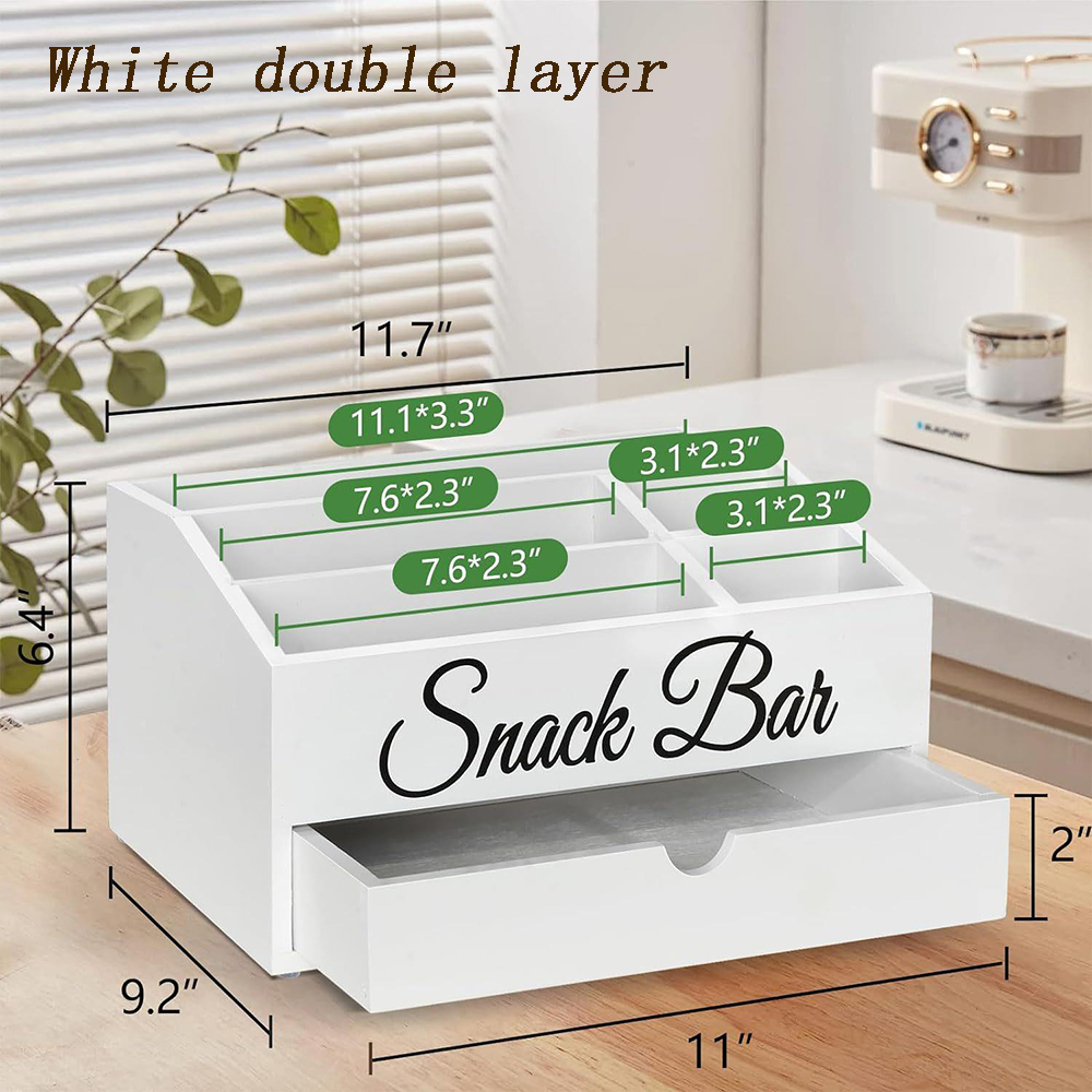 Wood Rustic Coffee Bar Organizer Countertop Wooden Coffee Bar With Drawer Kitchen Cabinet Pantry Organizer and Bins for Snacks: Burgundy