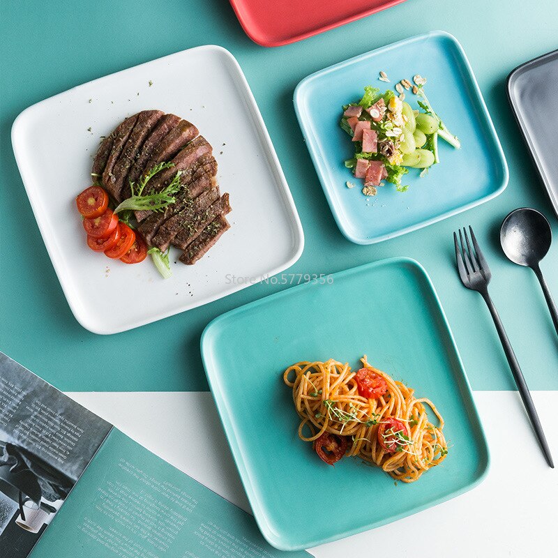 Nordic Style Ceramic Square Plate Home Breakfast Plate Hotel Square Plate Western Dinner Plate Steak Plate