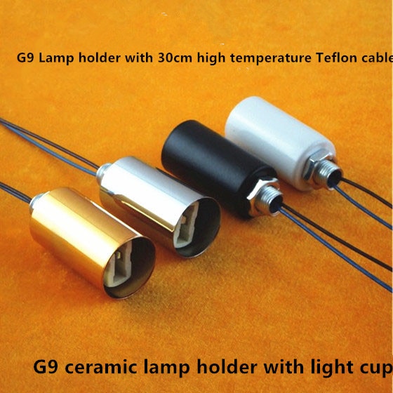 Douille G9 or/Chrome, Base céramique, support ampoule Led halogène avec tasse en métal et fil Fep 30cm, bricolage d&#39;éclairage, 2 pièces/lot