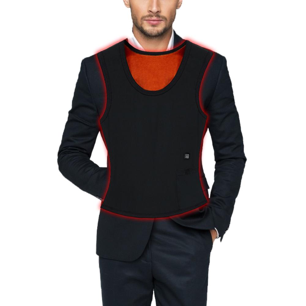 3 Areas heating vest jacket USB male and female same style electric heating vest winter wool soft heating vest warm hiking vest: Black / M