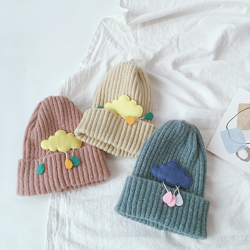 Herfst winter baby mutsen kinderen jongens meisjes mooie wolken gebreide muts effen kleur warme mutsen