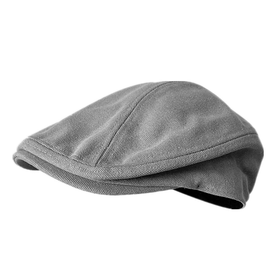 SHOWERSMILE Men Beret Hat 100% Cotton Grey Flat Caps Male Spring Solid Vintage Directors Driving Hat British Gatsby Style Hats: Grey / 60-62 cm