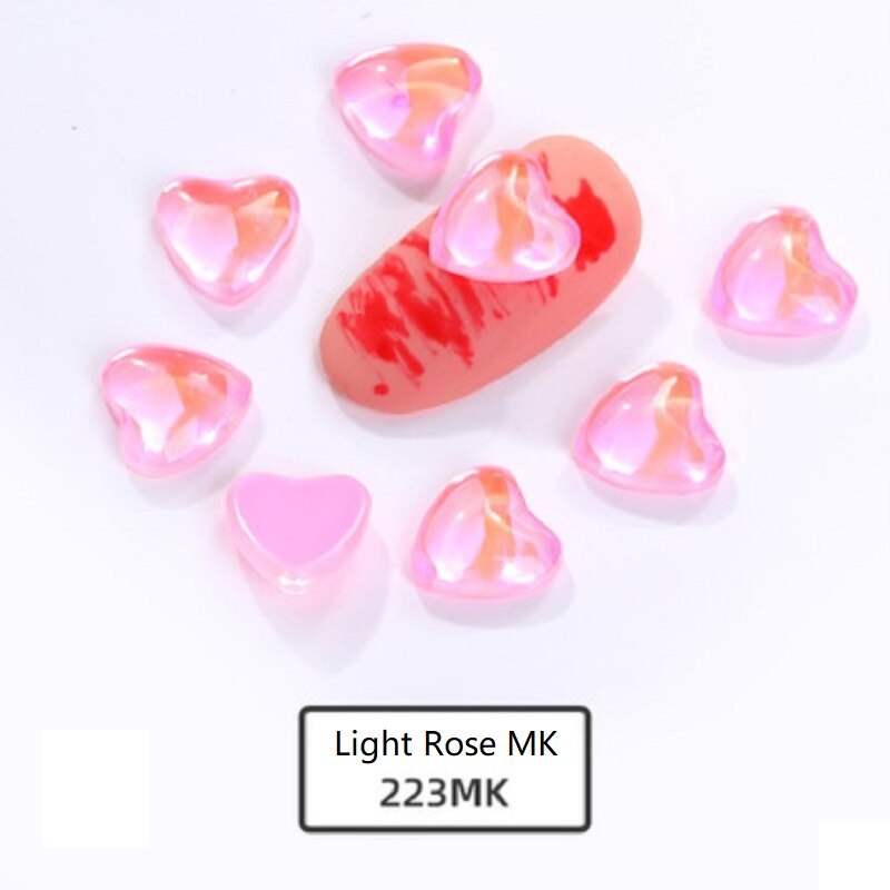 10Pcs 8mm Heart Rhinestone Flat Stones For Manicure Glitter Nail Jewelry Heart Nail Art Kawaii Nail Decoration Korean Nail Parts: Light Rose MK