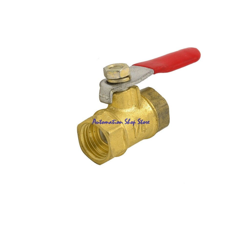1/4" PT Double Female Thread F/F Red Lever Handle Full Port Brass Ball Valve