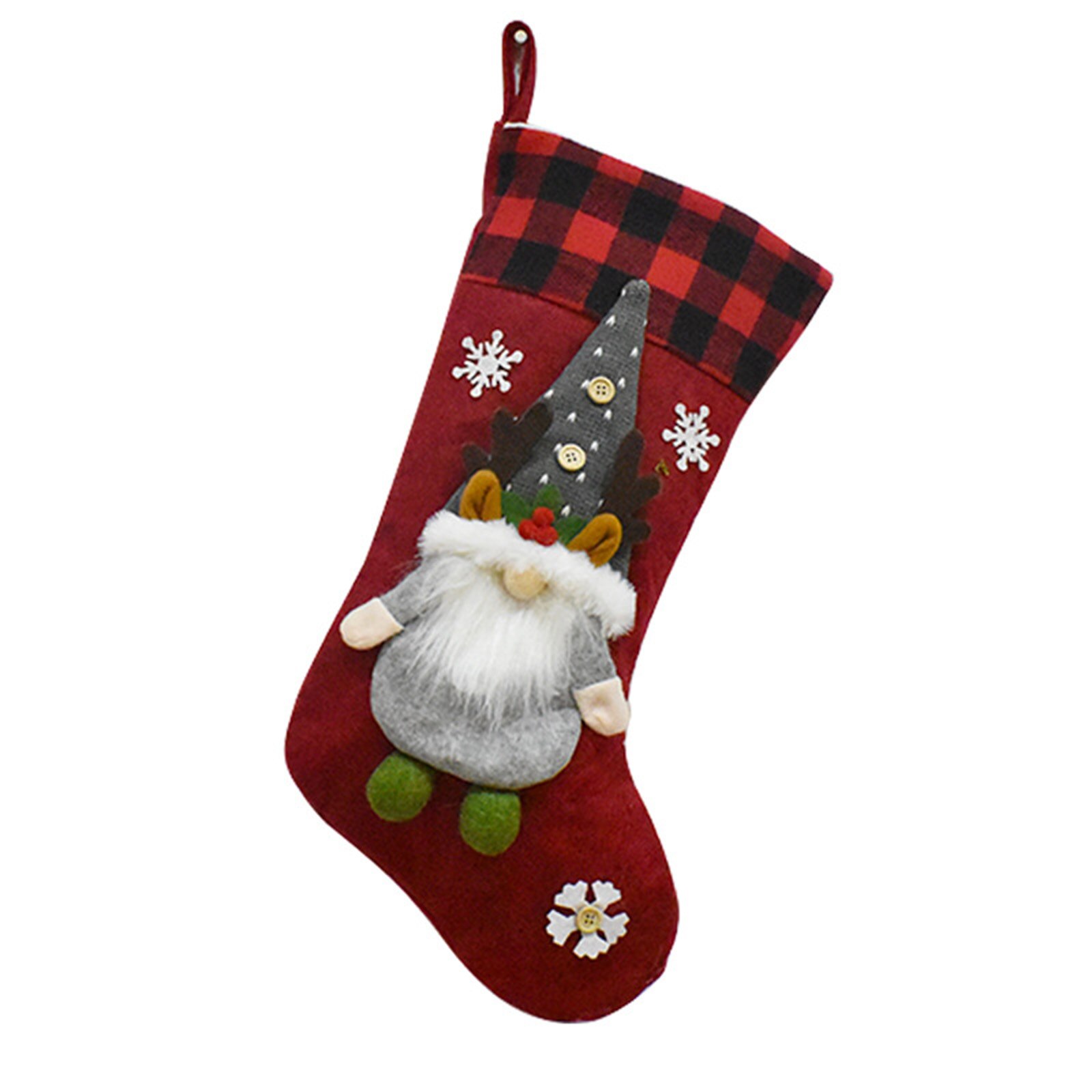 Kerst Kousen, 3D Pluche Santa Gnome Haard Opknoping Kousen Met Plaid Manchetten: Olijf