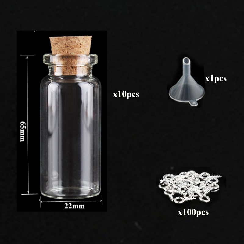 5-10 pezzi piccoli mini barattoli di bottiglie di vetro con tappi di sughero, 100 viti a occhiello e 1 ottavino imbuti creazione di gioielli fai da te