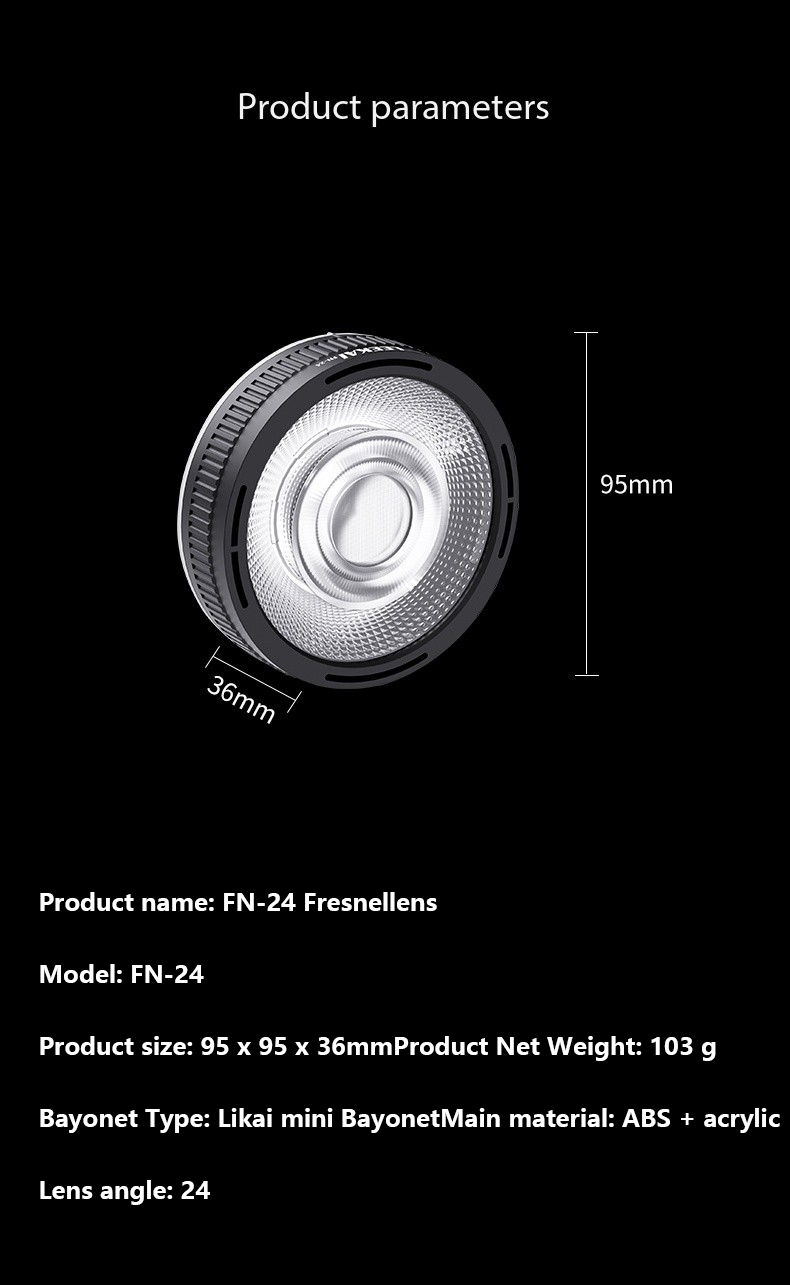 LEEKAI FN24 Lente Fresnel Faretto mini Bowens montare Lente di messa a fuoco per luce video portato pannocchia venire Yongnuo Nanguang Zhiyun luce