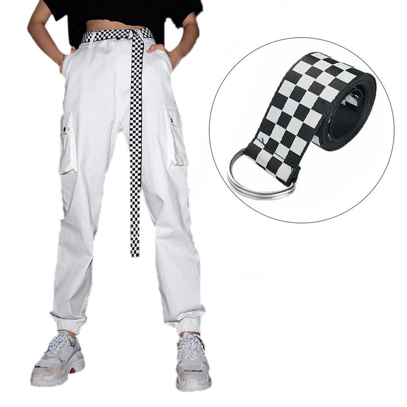 Ceinture à carreaux en toile blanche et noire | Pour femmes, à carreaux, à la , 135cm, ceinture décorative pour vêtements de rue assortie à tout