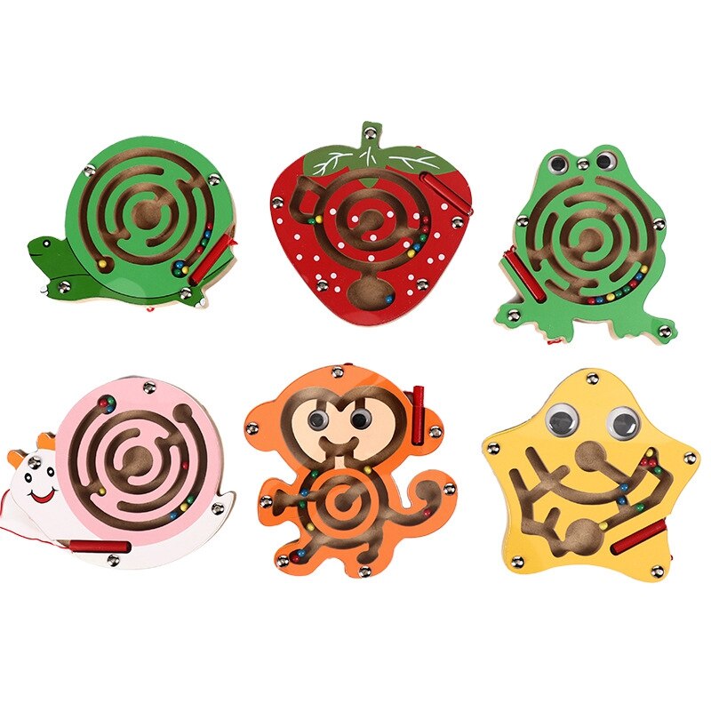 Magnetische Pen Labyrint Ball Game Houten Kinderen Magnetische Pen Kraal Walking Puzzel Speelgoed 2-7 Jaar Oud: Default Title