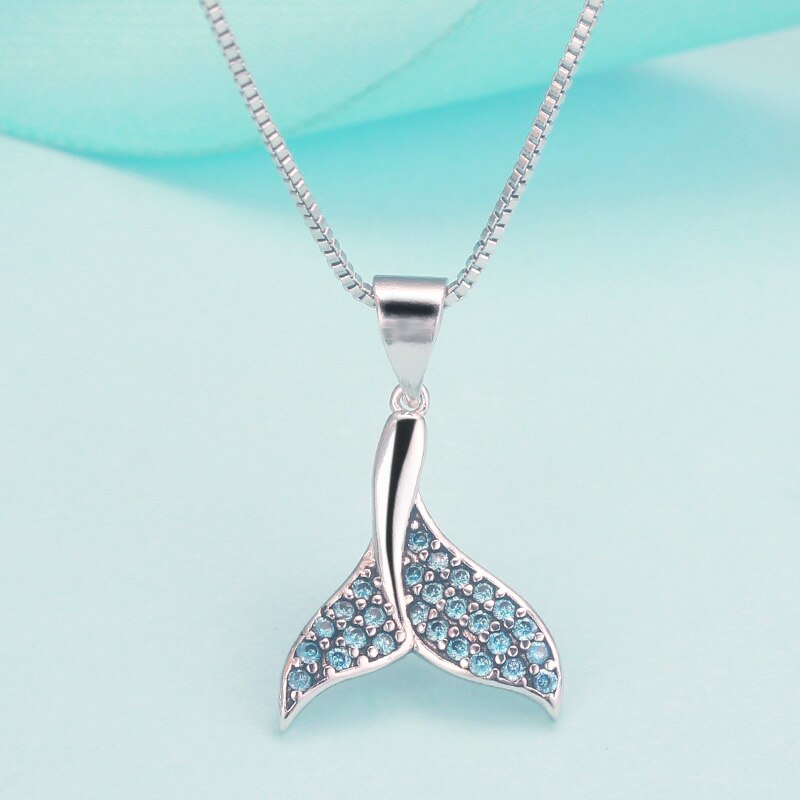Charms con ciondolo in zircone in argento Sterling 925 perline a sirena con coda di pesce blu in argento Sterling 925 per gioielli regalo con collana di fascino s925