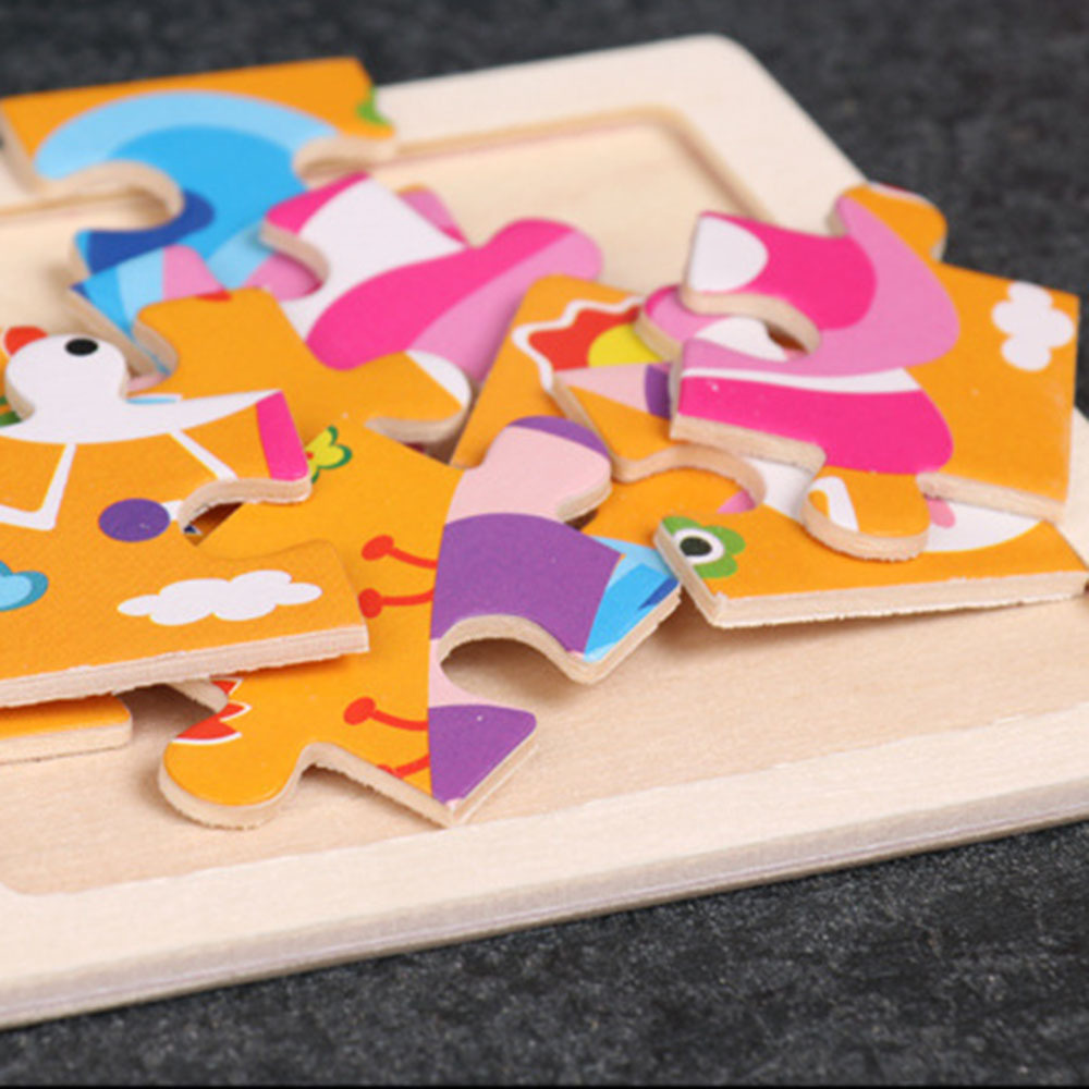 3D Wooden Puzzle Toy 9Pcs Baby Cartoon Animal Puzzle Toys Wood Jigsaw Puzzles Children Educational Toy Kids