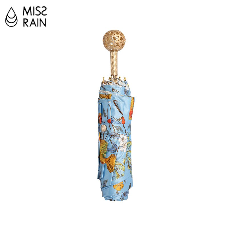 Paraguas MissRain con mango de bola de oro, paraguas de lujo para mujer, , protección Uv, bolsillo plegable, paraguas de lluvia para mujer, hermosos y compactos